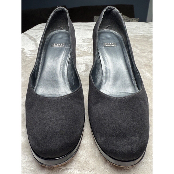 Stuart Weitzman Black Microfiber Leather Platform Heels Womens Size 7.5 C Office - Picture 2 of 9